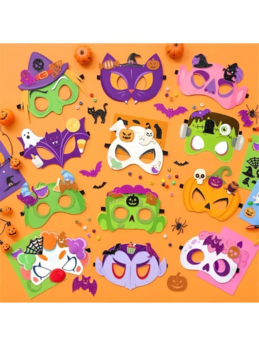 24 Pack DIY Halloween Felt Masks Craft Kit Halloween Party Favors Supplies